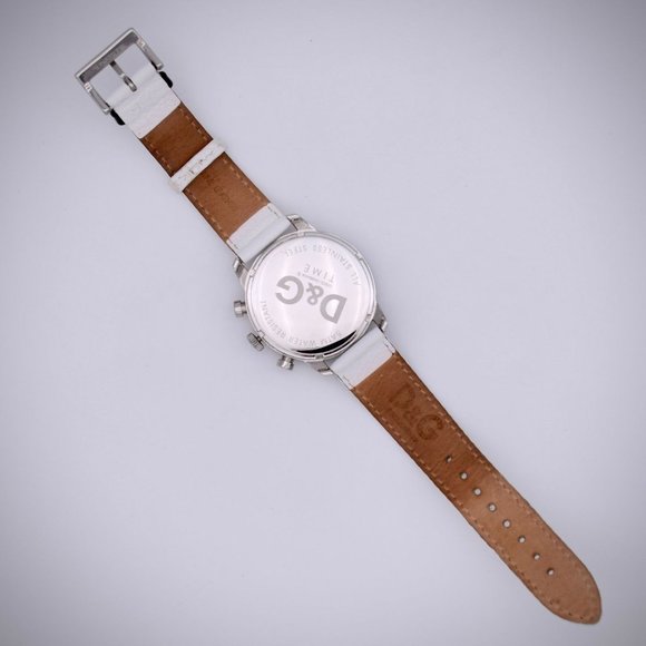 Dolce Gabbana D&G Chronograph Watch Stainless White Leather Quartz 2nd Hand - Picture 7 of 7